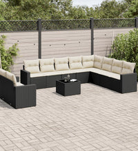11-tlg. Garten-Sofagarnitur mit Kissen Schwarz Poly Rattan