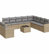 11-tlg. Garten-Sofagarnitur mit Kissen Beige Poly Rattan