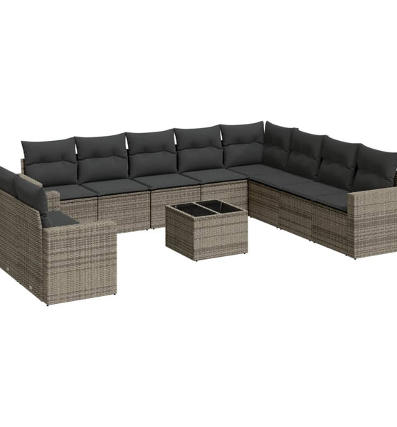 11-tlg. Garten-Sofagarnitur mit Kissen Grau Poly Rattan