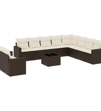 11-tlg. Garten-Sofagarnitur mit Kissen Braun Poly Rattan
