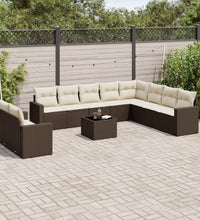 11-tlg. Garten-Sofagarnitur mit Kissen Braun Poly Rattan