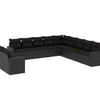 11-tlg. Garten-Sofagarnitur mit Kissen Schwarz Poly Rattan