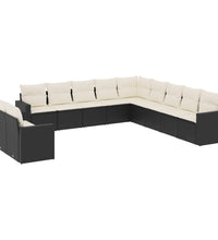 11-tlg. Garten-Sofagarnitur mit Kissen Schwarz Poly Rattan