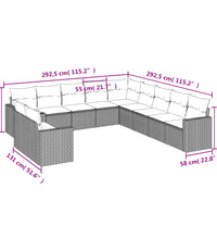 11-tlg. Garten-Sofagarnitur mit Kissen Schwarz Poly Rattan