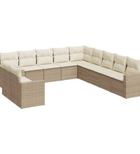 11-tlg. Garten-Sofagarnitur mit Kissen Beige Poly Rattan