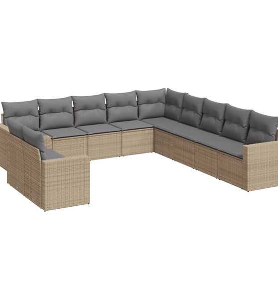 11-tlg. Garten-Sofagarnitur mit Kissen Beige Poly Rattan