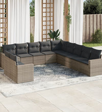 11-tlg. Garten-Sofagarnitur mit Kissen Grau Poly Rattan