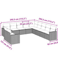 11-tlg. Garten-Sofagarnitur mit Kissen Braun Poly Rattan