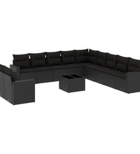 12-tlg. Garten-Sofagarnitur mit Kissen Schwarz Poly Rattan