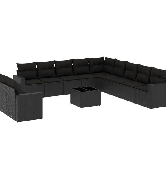 12-tlg. Garten-Sofagarnitur mit Kissen Schwarz Poly Rattan