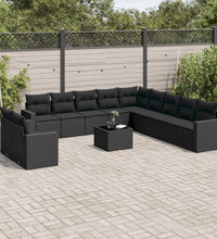 12-tlg. Garten-Sofagarnitur mit Kissen Schwarz Poly Rattan