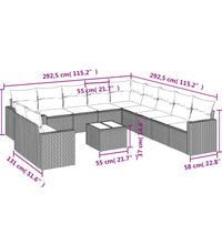 12-tlg. Garten-Sofagarnitur mit Kissen Schwarz Poly Rattan