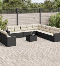 12-tlg. Garten-Sofagarnitur mit Kissen Schwarz Poly Rattan