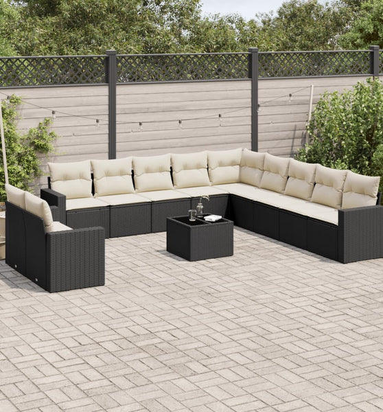 12-tlg. Garten-Sofagarnitur mit Kissen Schwarz Poly Rattan