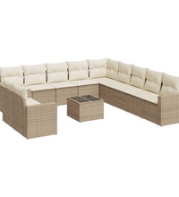 12-tlg. Garten-Sofagarnitur mit Kissen Beige Poly Rattan
