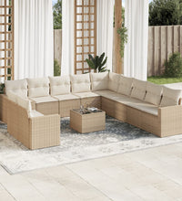 12-tlg. Garten-Sofagarnitur mit Kissen Beige Poly Rattan