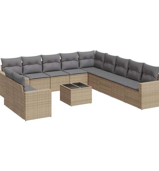 12-tlg. Garten-Sofagarnitur mit Kissen Beige Poly Rattan