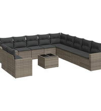 12-tlg. Garten-Sofagarnitur mit Kissen Grau Poly Rattan