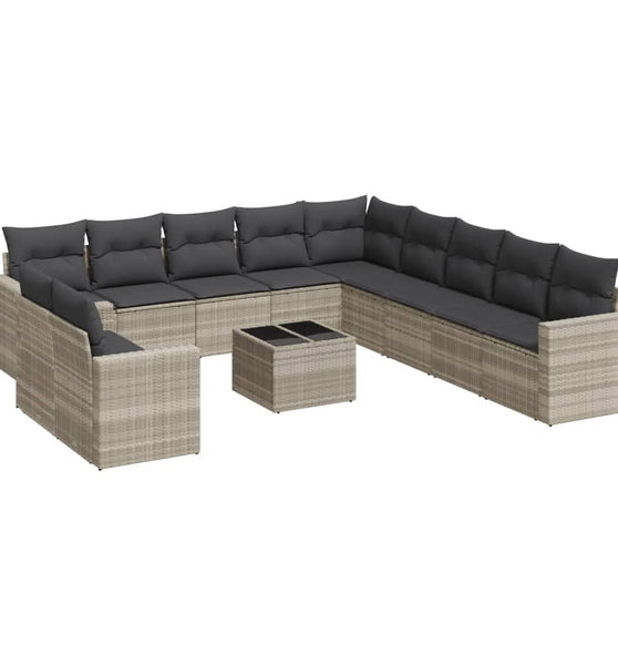 12-tlg. Garten-Sofagarnitur mit Kissen Hellgrau Poly Rattan