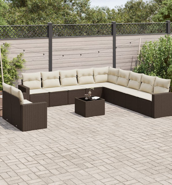 12-tlg. Garten-Sofagarnitur mit Kissen Braun Poly Rattan