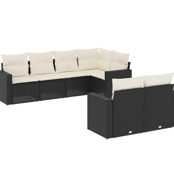 7-tlg. Garten-Sofagarnitur mit Kissen Schwarz Poly Rattan
