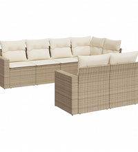 7-tlg. Garten-Sofagarnitur mit Kissen Beige Poly Rattan