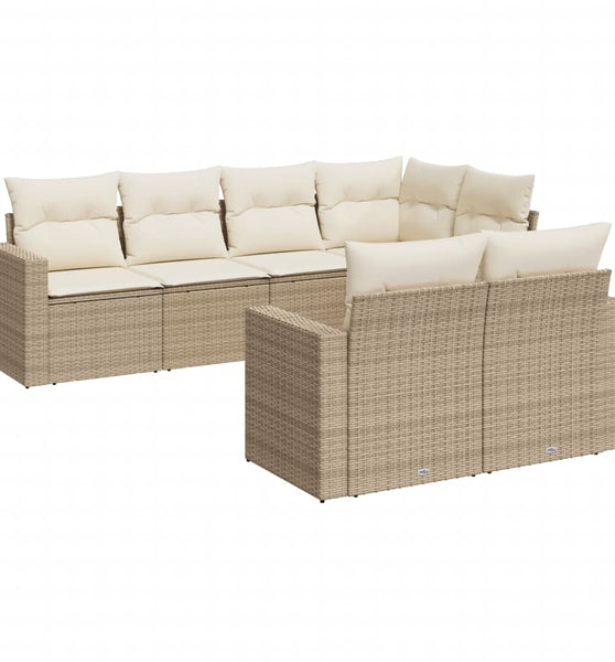 7-tlg. Garten-Sofagarnitur mit Kissen Beige Poly Rattan