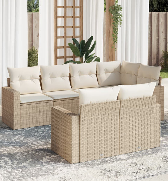 7-tlg. Garten-Sofagarnitur mit Kissen Beige Poly Rattan