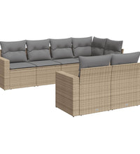 7-tlg. Garten-Sofagarnitur mit Kissen Beige Poly Rattan