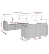 7-tlg. Garten-Sofagarnitur mit Kissen Grau Poly Rattan