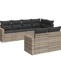 7-tlg. Garten-Sofagarnitur mit Kissen Hellgrau Poly Rattan