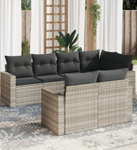 7-tlg. Garten-Sofagarnitur mit Kissen Hellgrau Poly Rattan