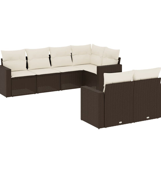 7-tlg. Garten-Sofagarnitur mit Kissen Braun Poly Rattan