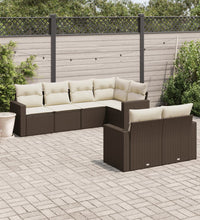 7-tlg. Garten-Sofagarnitur mit Kissen Braun Poly Rattan