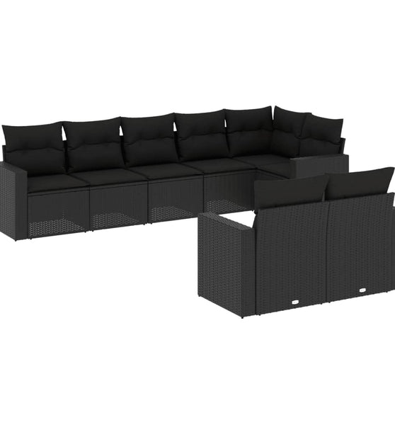 8-tlg. Garten-Sofagarnitur mit Kissen Schwarz Poly Rattan