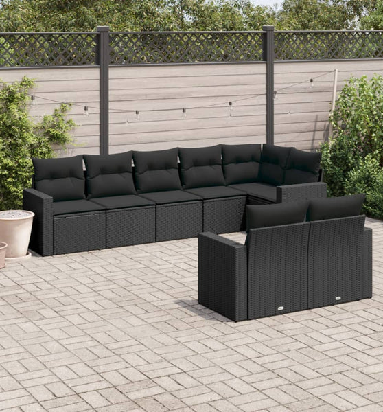 8-tlg. Garten-Sofagarnitur mit Kissen Schwarz Poly Rattan