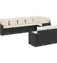 8-tlg. Garten-Sofagarnitur mit Kissen Schwarz Poly Rattan