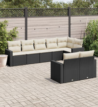 8-tlg. Garten-Sofagarnitur mit Kissen Schwarz Poly Rattan