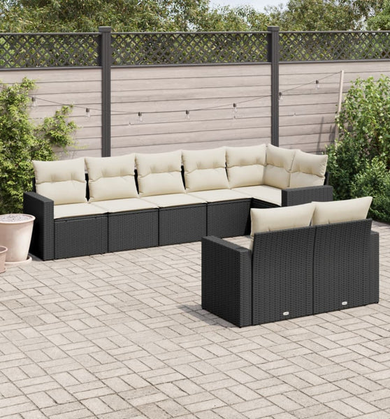 8-tlg. Garten-Sofagarnitur mit Kissen Schwarz Poly Rattan