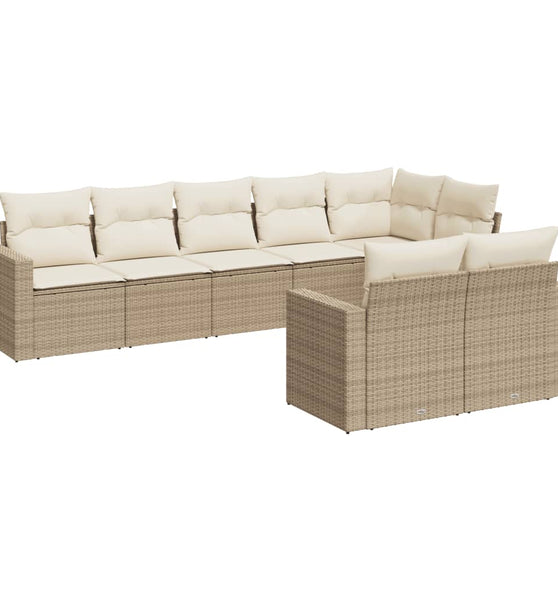 8-tlg. Garten-Sofagarnitur mit Kissen Beige Poly Rattan