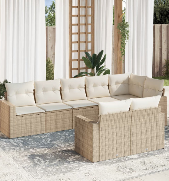 8-tlg. Garten-Sofagarnitur mit Kissen Beige Poly Rattan