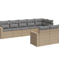 8-tlg. Garten-Sofagarnitur mit Kissen Beige Poly Rattan
