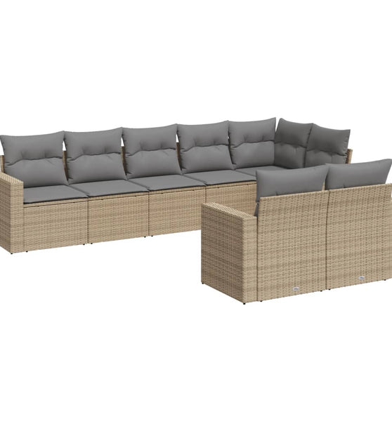 8-tlg. Garten-Sofagarnitur mit Kissen Beige Poly Rattan