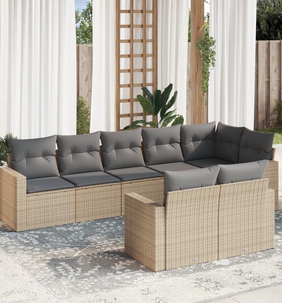 8-tlg. Garten-Sofagarnitur mit Kissen Beige Poly Rattan