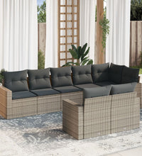 8-tlg. Garten-Sofagarnitur mit Kissen Grau Poly Rattan