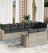 8-tlg. Garten-Sofagarnitur mit Kissen Hellgrau Poly Rattan