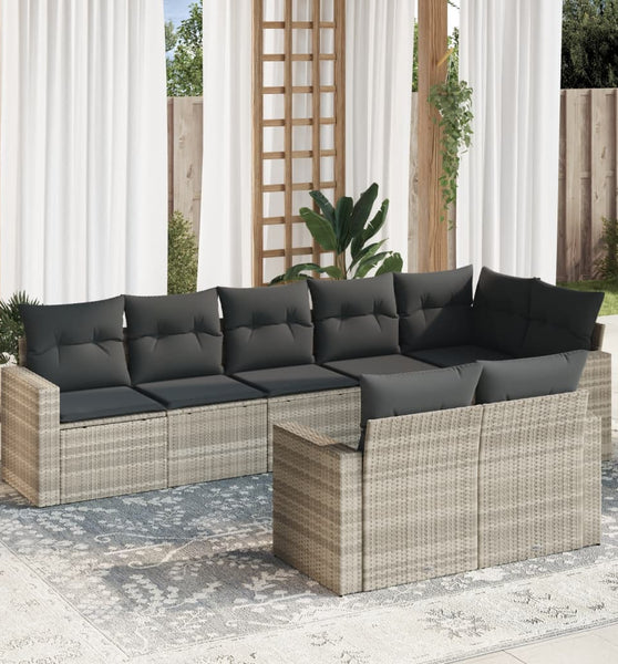 8-tlg. Garten-Sofagarnitur mit Kissen Hellgrau Poly Rattan