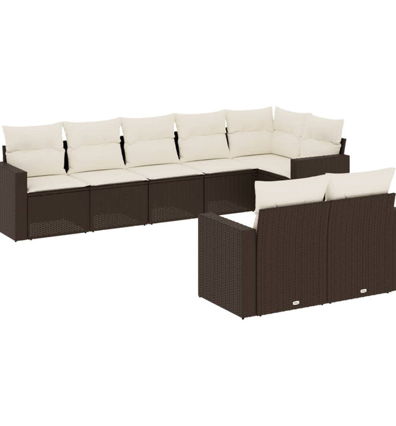 8-tlg. Garten-Sofagarnitur mit Kissen Braun Poly Rattan