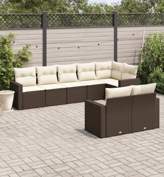 8-tlg. Garten-Sofagarnitur mit Kissen Braun Poly Rattan