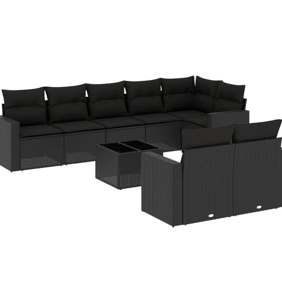 9-tlg. Garten-Sofagarnitur mit Kissen Schwarz Poly Rattan